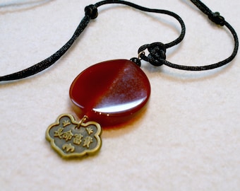 Deep Orange Carnelian Bead with Asian Charm Necklace