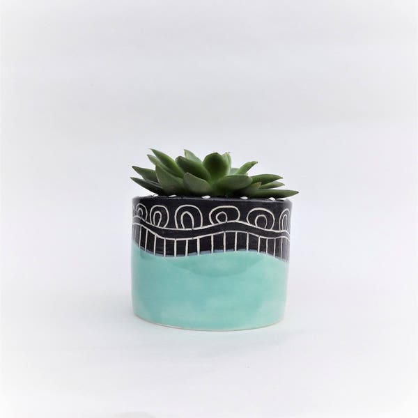 Cute Cactus Pot - Slight Second Reduced - Succulent Pot - Cactus Planter - Plant Pot - Handmade Gift - Pinstripes - Gift for Men