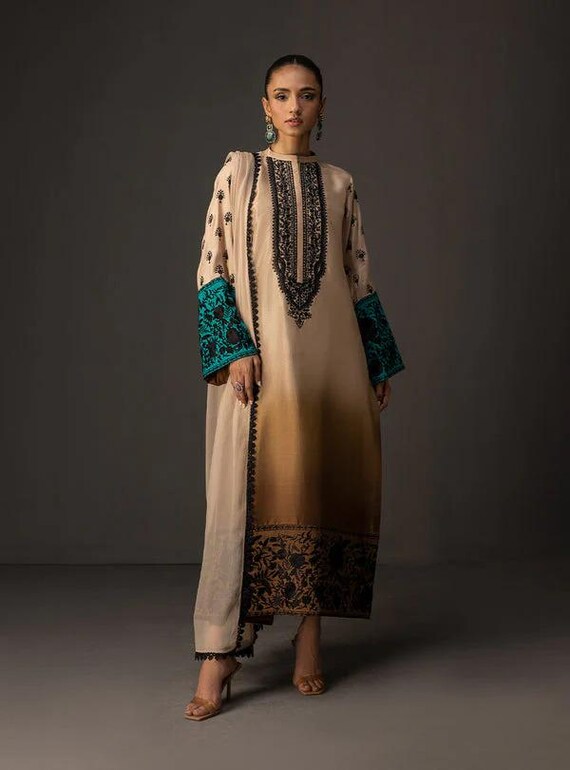 Silk Shalwar Kameez Dress – Elegant Pakistani & Indian Traditional Wear for Women – Printed Silk Shalwar Kurti Dress