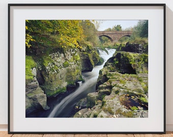 Linn Falls Waterfall Photography Print, East Linton Stretched Canvas Wall Art, Scottish Landscape Framed Canvas, John Muir Way Rolled Canvas