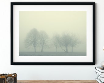 Foggy Trees Print, Scottish Landscape Photography, Ethereal Stretched Canvas Wall Art, Moody Framed Canvas, Rolled Canvas Nature Decor