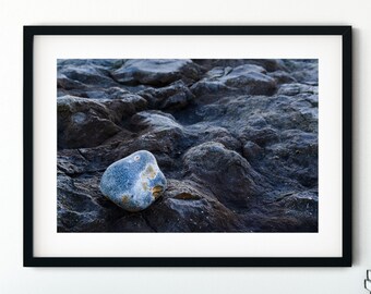 Large Geology Print, Stretched Photography Canvas, Framed Canvas Wall Art, Rolled Canvas, Ready To Hang, Coastal Art, Blue Rock Decor