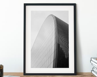 70 St Mary Axe London Print, The Can of Ham, Large Black and White Stretched Canvas Wall Art, Architectural Photography Framed Canvas