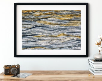 Geology Photography Print, Large Abstract Stretched Canvas, Framed Canvas Wall Art, Rolled Canvas, Ready To Hang, Silver and Gold Lines