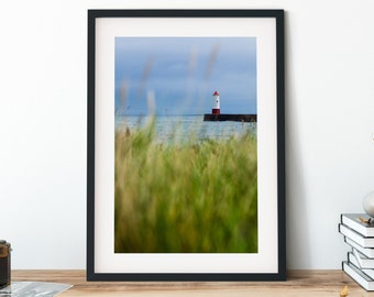 Seascape Photography Print, Berwick Upon Tweed Lighthouse Stretched Canvas, Large Nautical Framed Canvas Wall Art, Northumberland Coastline