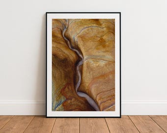 地質学写真プリント、オレンジ色のストレッチキャンバスウォールアート、すぐに掛けられる大きな額入りキャンバス、ロールキャンバス、海岸風装飾