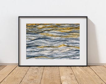 地質学写真プリント、大きな抽象的なストレッチキャンバス、フレーム付きキャンバスウォールアート、ロールキャンバス、すぐに掛けられる、シルバーとゴールドのライン