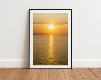 スコットランドの海景写真プリント、スコットランド西海岸のアラン島の夕日、額入りのストレッチ海岸キャンバス、すぐに掛けられます