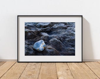 大型地質学プリント、ストレッチ写真キャンバス、額入りキャンバスウォールアート、ロールキャンバス、すぐに掛けられる、海岸アート、ブルーロックデコレーション