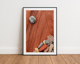 地質学写真プリント、大型のストレッチキャンバス、すぐに掛けられるフレーム付きキャンバス、ロールキャンバス、岩と小石のウォールアート