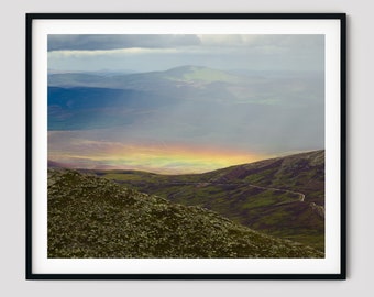 Scottish Highlands Landscape Photography Print, Lochnagar Rainbow Valley, Gift for Hillwalkers and Munro Baggers, Stretched Canvas