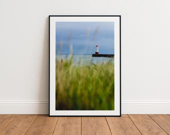 海景写真プリント、ベリック・アポン・ツイード灯台キャンバス地、大型の航海用額入りキャンバスウォールアート、ノーサンバーランドの海岸線