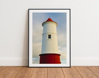 ベリック・アポン・ツイード灯台写真プリント、大型海景ストレッチキャンバスウォールアート、灯台額入りキャンバス装飾、海岸プリント