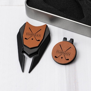 Personalized Leather Divot Tool Set, Custom Golf Ball Marker for Men, Groomsmen Gifts, Engraved Golf Turf Tools for Dad, Gift for Golfer