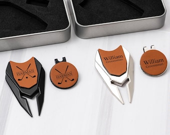 Personalized Groomsmen Golf Sets, Custom Leather Divot Tool, Golfers Gifts, Engraved Golf Ball Marker Set, Fathers Day Gift, Gifts for Him