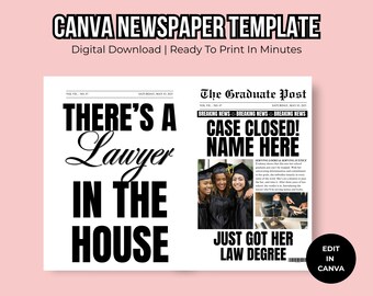 Plantilla de periódico de graduación de la facultad de derecho (plantilla de Canva)