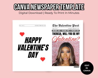 Plantilla de periódico personalizable de Canva para el Día de San Valentín