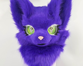 Purple Kemono Fursuit Head, Faux Fur Furry Head