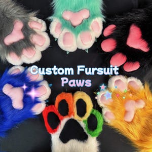 Customize with your design, For Anime Cosplay, Adorable Handmade Fursuit HandPaws, Furry Gloves, Fluffy Squeaky Animal Paws, Gift for child!