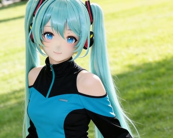 アニメラバーマスク（ブラウンウィッグ付き）：着ぐるみコスプレ衣装