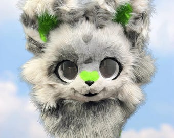 Grey Little Dog-Customizable for Your Fursona, Ideal Gift for Kids, Fursuit Kemono Mask, Kemono Head, Fursuit Commission, Gift For Kids!