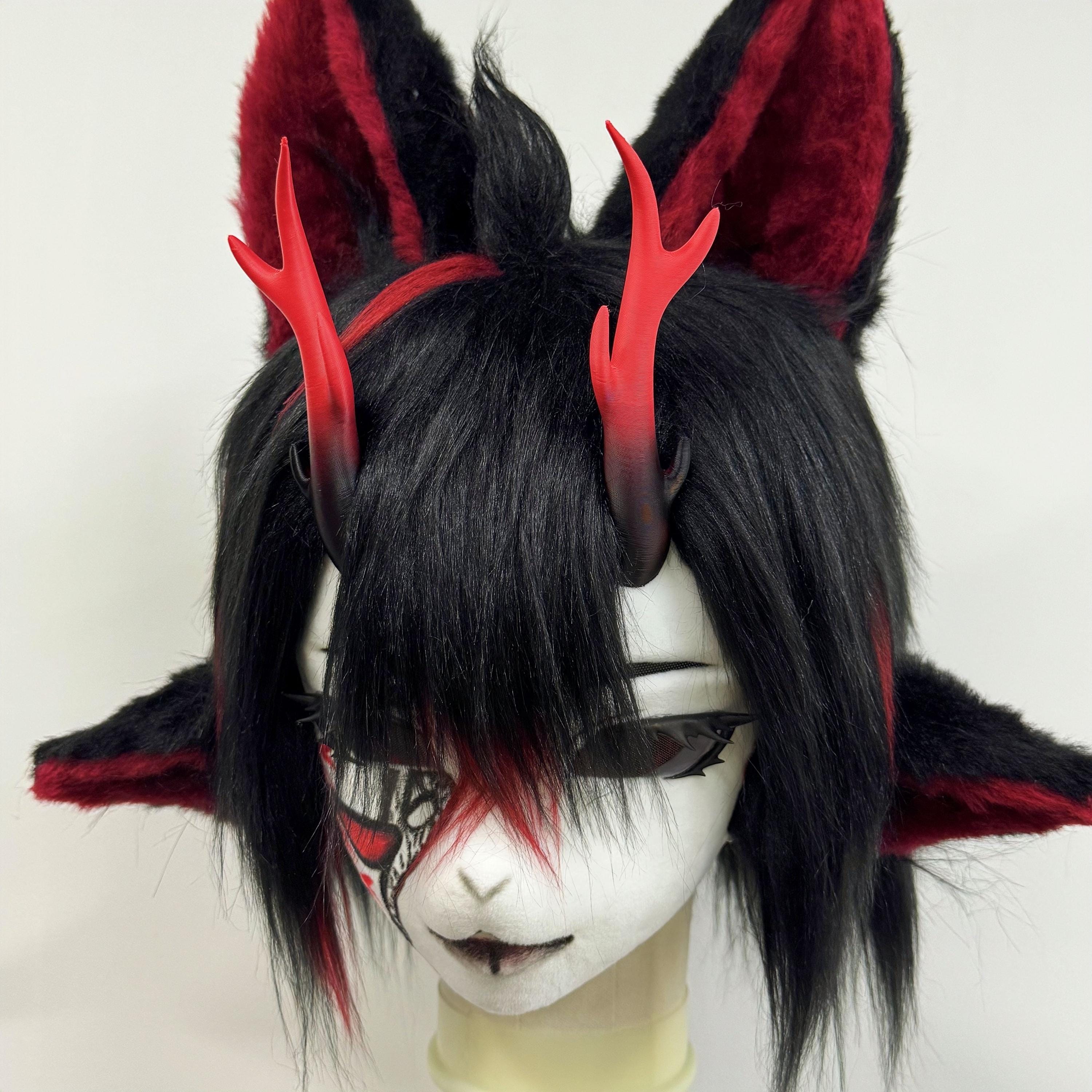 中古　着ぐるみ　マスク 黒ロング赤目 ウィッグ傷あり kigurumi Red Devil Kigurumi Mask: Gothic Dragon Princess Fursuit - Etsy UK