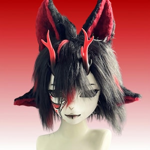 Red Devil Head in Gothic Style,Dragon Princess, Kigurumi Mask, Kigurumi Fursuit Mask, Furry Fox Mask, Gift for kids & Adult!