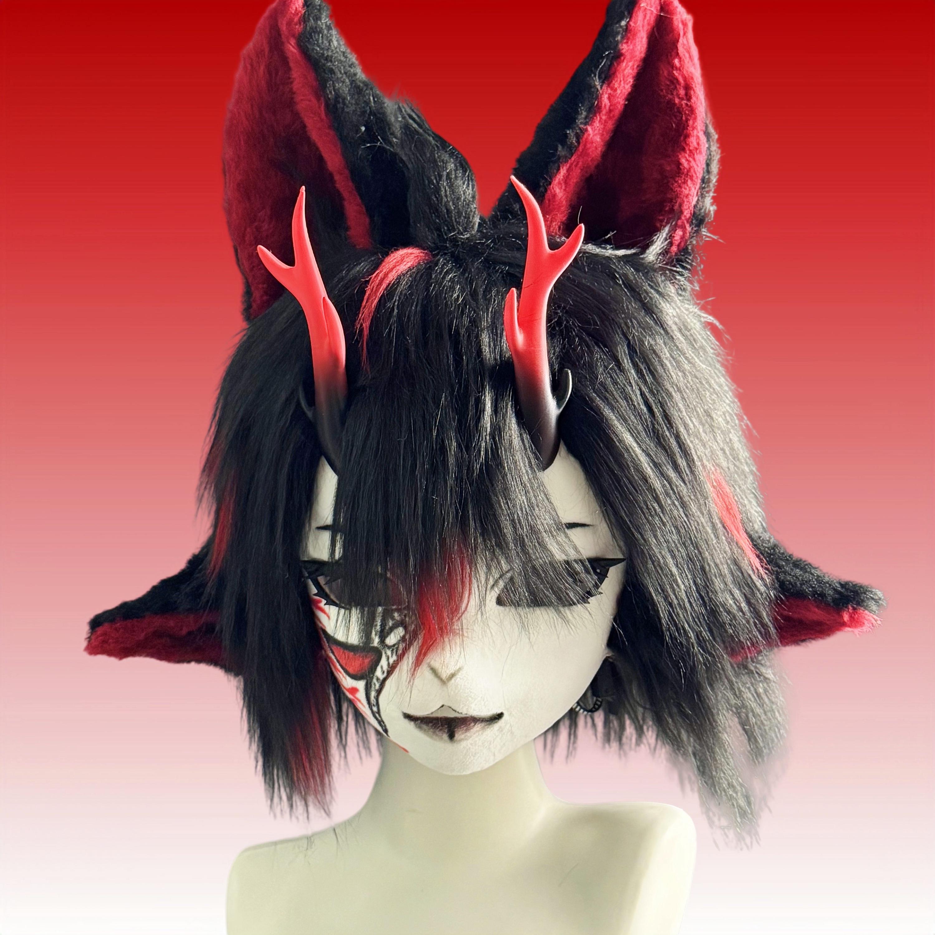 中古　着ぐるみ　マスク 黒ロング赤目 ウィッグ傷あり kigurumi Red Devil Kigurumi Mask: Gothic Dragon Princess Fursuit - Etsy UK