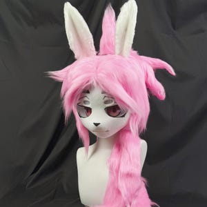 Elf Fighting Rabbit, Kigurumi Mask, High Ponytail Design, Tracking Eyes, Kigurumi Fursuit Mask, Gift for kids & Adult!