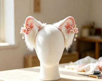 Furry Cat Ears Headband, Cosplay Fursuit Accessories, Hand-Sewn Plush Ears
