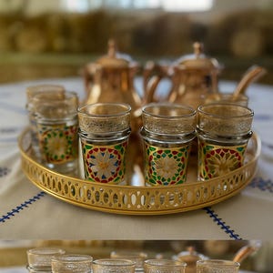 Handcrafted Beldi Moroccan Glasses – Set of 6 or 12 Crystal Cups with Mosaic Design, Ideal for Serving Tea in Luxurious Style