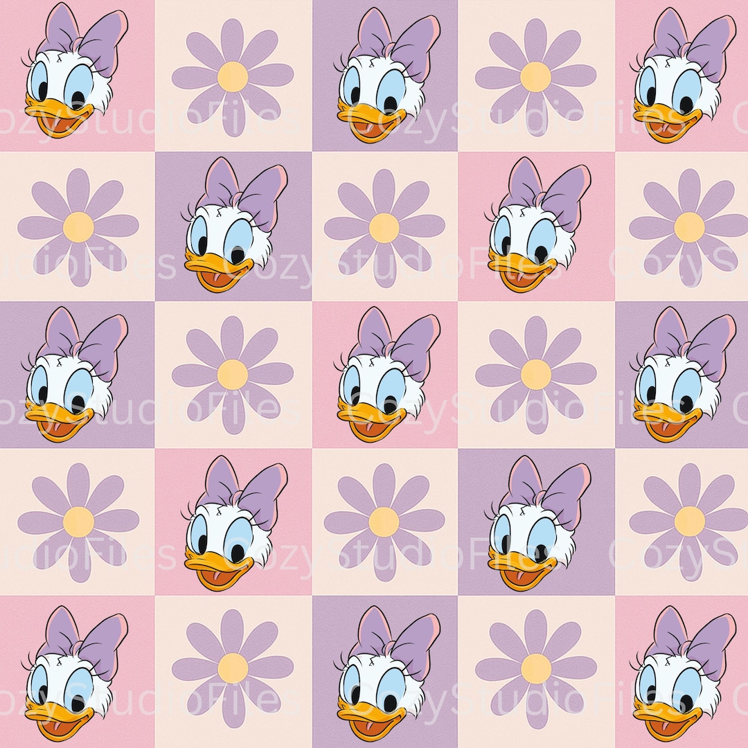 パステルチェック柄デイジーダックシームレスパターンPNG | 花びらとキャラクターの頭 | 3600x3600 | 300 DPI  昇華印刷用デジタルダウンロード - Etsy 日本, image size:1080x1080