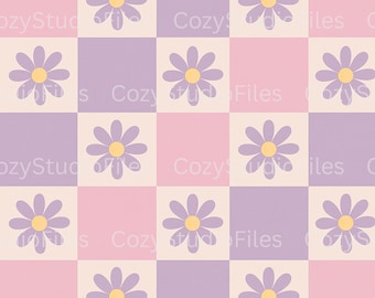 Pastel Checkered Floral Seamless Pattern PNG | Daisy Petal Design | 3600x3600 | 300 DPI Digital Download for Sublimation & Crafts