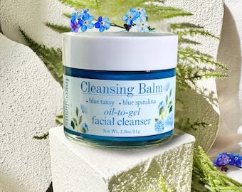 Blue Tansy Cleansing Balm, Organic Moisturizing Gel Face Wash | Rinses Clean | Minimalist Natural Makeup Remover for Sensitive Skin