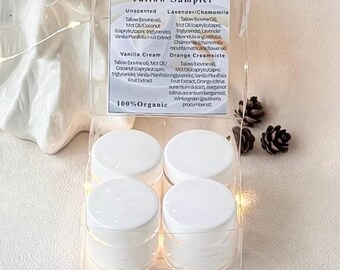 Tallow Sampler Set | Lightweight Face + Body Lotion from Organic Grass Fed, USA Beef Tallow | Unscented, Vanilla, Orange, Lavender Chamomile