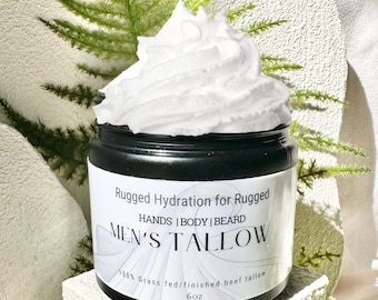 Bálsamo facial y para barba de sebo de res para hombres, ideal para piel seca y manos agrietadas / Hidratante natural. Regalo perfecto para él, esposo o papá.