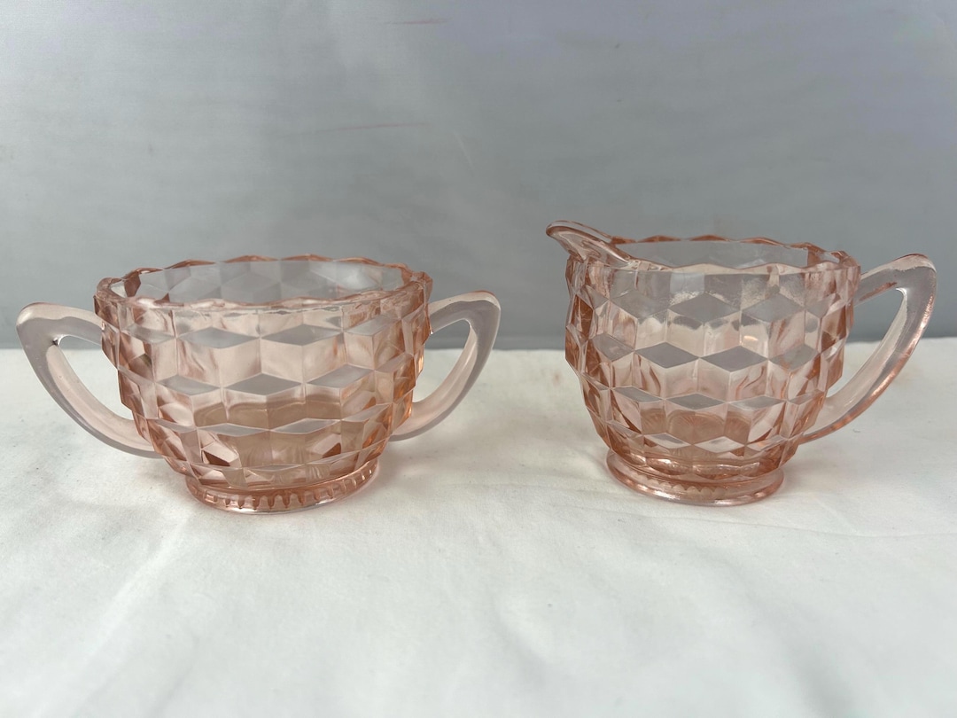 Pink Depression Glass Creamer And Sugar