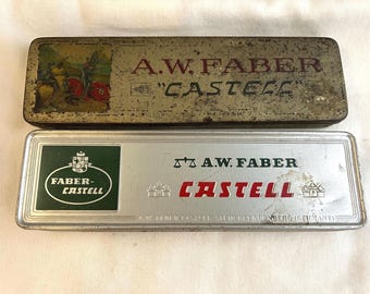 Lot of 2 Vintage A.W. Faber Castell Pencil Tins - Empty, Vintage Pencil Containers, Tin Pencil Boxes, Vintage Art Storage