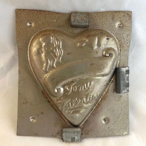 Vintage Valentines Day Heart Metal Chocolate Candy Mold, Valentine&#39;s Day Candy Making Supplies, Antique Holiday Chocolate Mold