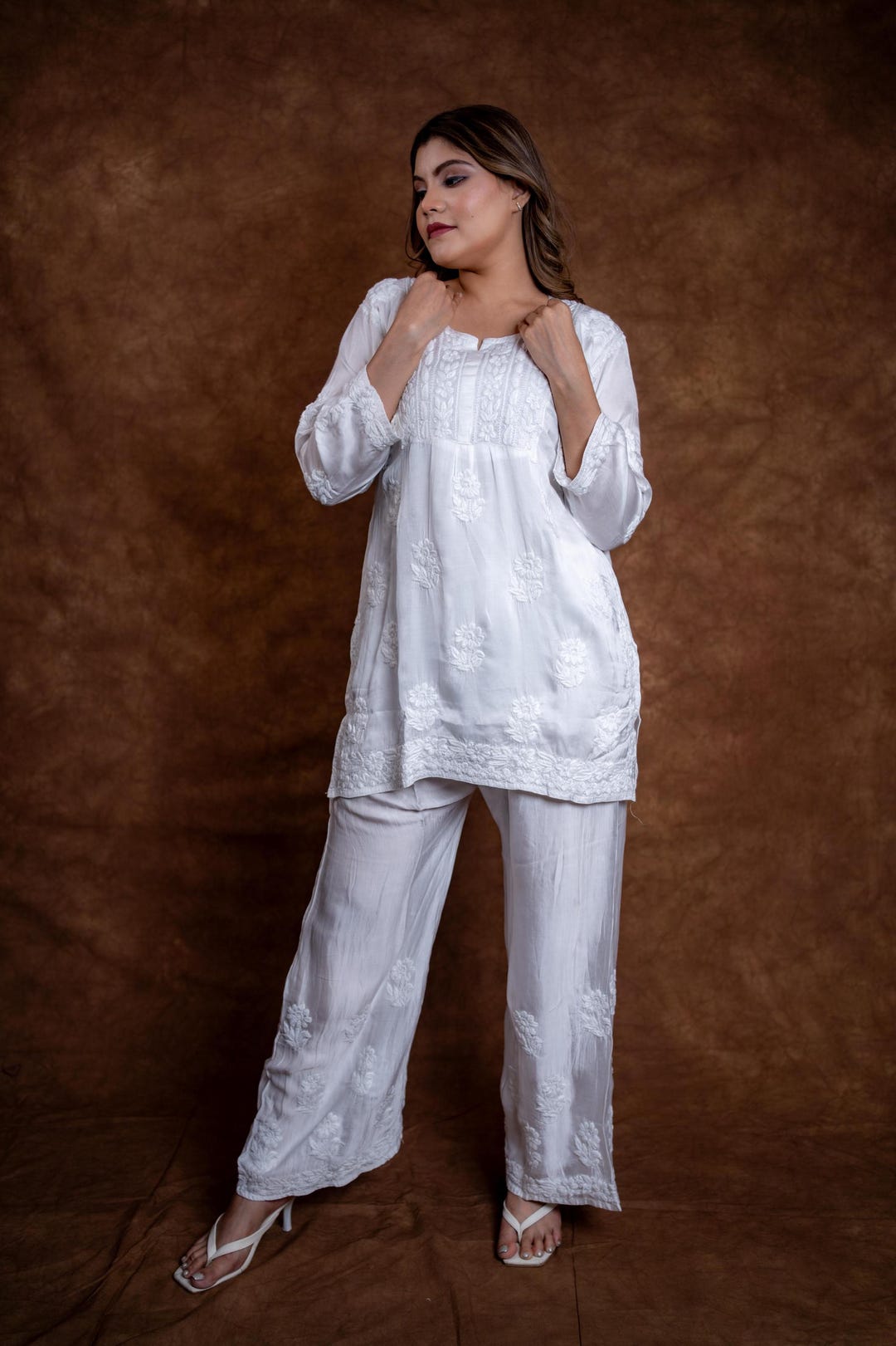 Savya Women's Lucknowi Handcrafted Cotton Chikankari Kurti - HONC0330766