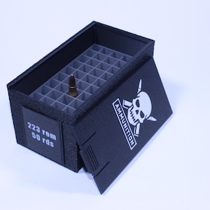 .223 Rem / 5.56 NATO Ammo Box – 50 skott | Handgjord, Sportskyttetillbehör, EDC, Utomhus, Skyttebana, Dödskalleammunition