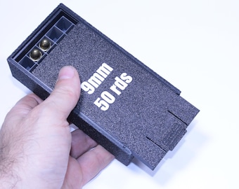 Tactical Ammo Storage Box  9x21 / 9mm / 9x19 – 50 Rounds | Rugged Handmade Case for Range, EDC & Outdoor Use,present shooter, range,ipsc