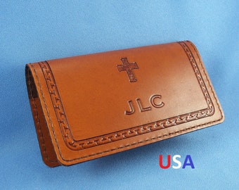Personalized Leather Checkbook Cover: Hand Carved, Stitched