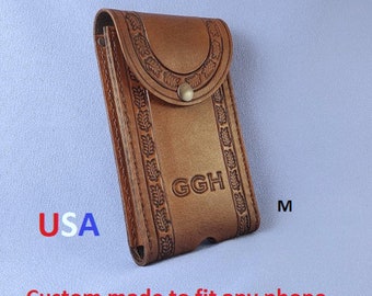 Personalized Leather Cell Phone Holster: Hand Carved, Custom Fit