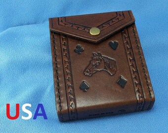 Playing Card Case - Personalized - Made To Order - Hand Tooled Leather