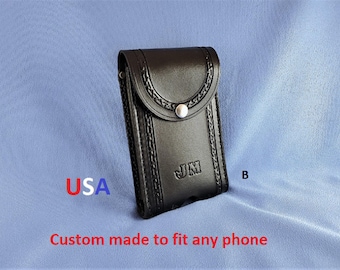 Personalized Leather Cell Phone Holster: Hand Carved, Custom Fit