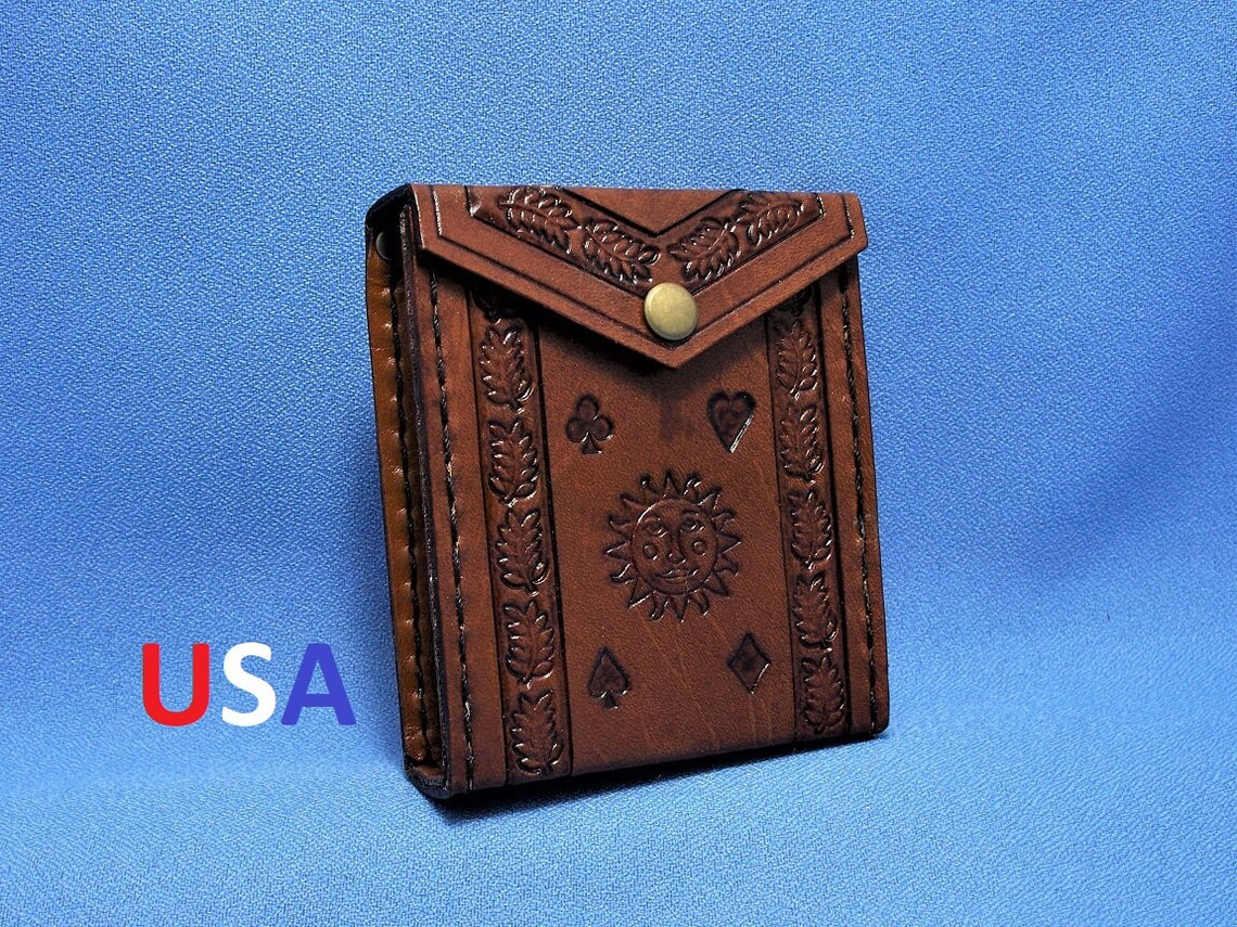 Hand Tooled Leather Playing Card Case Etsy
