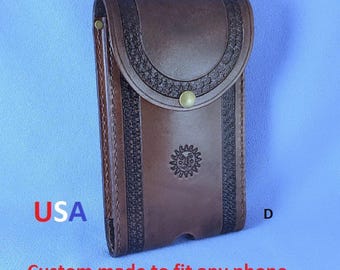 Hand Carved Leather Cell Phone Holster: Custom Fit, Personalized