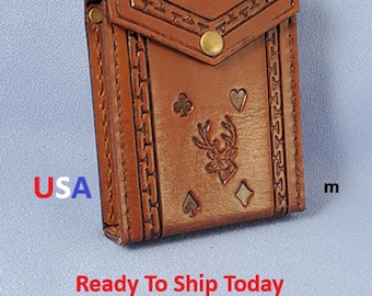 Playing Card Case - Completed - Leather - Hand Carved