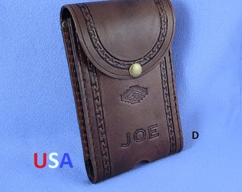 Hand Carved Leather Cell Phone Holster: Personalized Phone Pouch